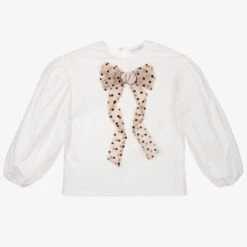 Monnalisa Girls White Cotton Bow Blouse