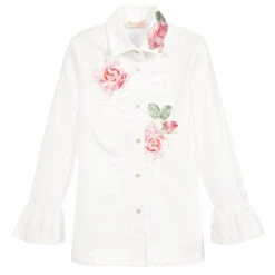 Monnalisa Chic Girls White Cotton Roses Shirt