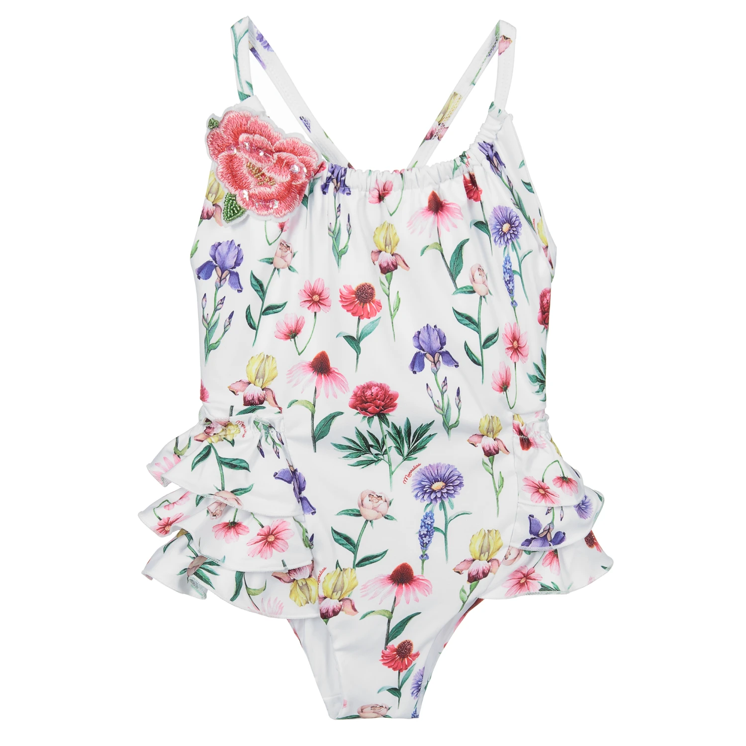 Monnalisa Girls White Floral Swimsuit 1 Monnalisa Girls White Floral Swimsuit