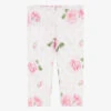 Monnalisa Girls White & Pink Cotton Roses Leggings