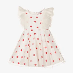 Monnalisa Girls White & Red Hearts Dress