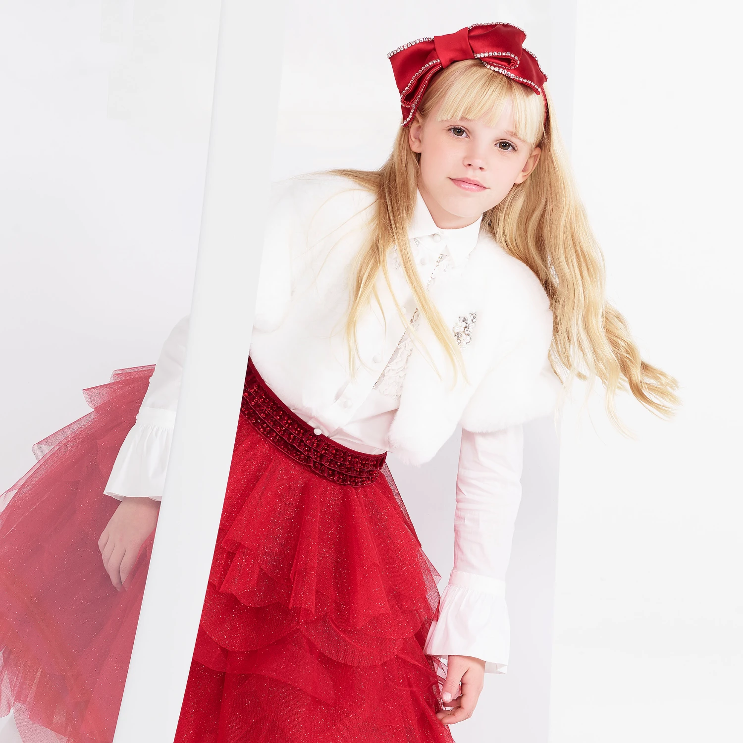 Monnalisa Couture Girls White Ruffle Shirt 2 Monnalisa Couture Girls White Ruffle Shirt - Image 2