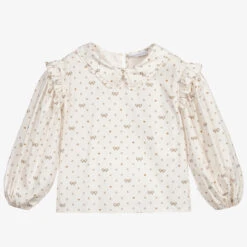 Monnalisa Ivory Cotton Bow Blouse
