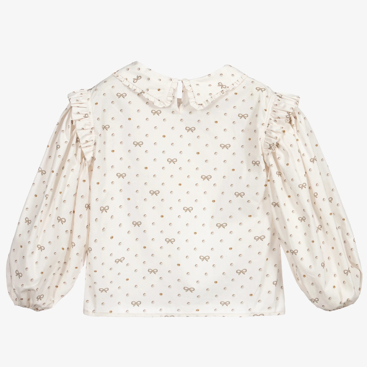 Monnalisa Ivory Cotton Bow Blouse 2 Monnalisa Ivory Cotton Bow Blouse - Image 2