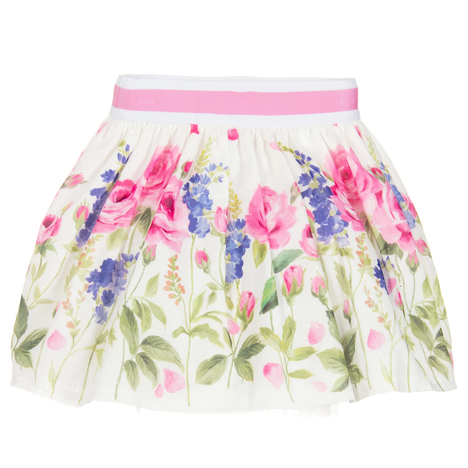 Monnalisa Ivory & Pink Cotton Skirt 2 Monnalisa Ivory & Pink Cotton Skirt - Image 2