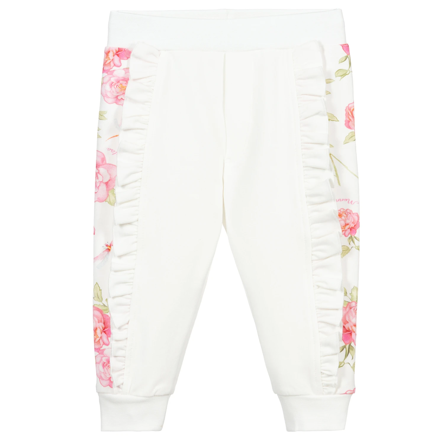Monnalisa Bebé Ivory & Pink Roses Joggers 1 Monnalisa Bebé Ivory & Pink Roses Joggers