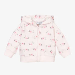 Monnalisa Pink Cotton Hooded Zip-Up Top