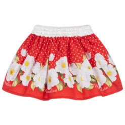Monnalisa Red Cotton Floral Skirt