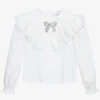 Monnalisa White Cotton Bow Blouse