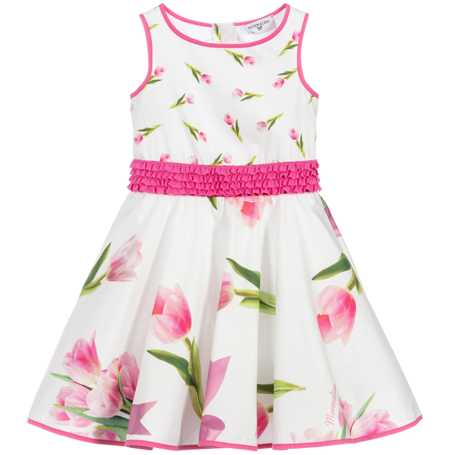 Monnalisa White Cotton Tulip Print Dress 1 Monnalisa White Cotton Tulip Print Dress