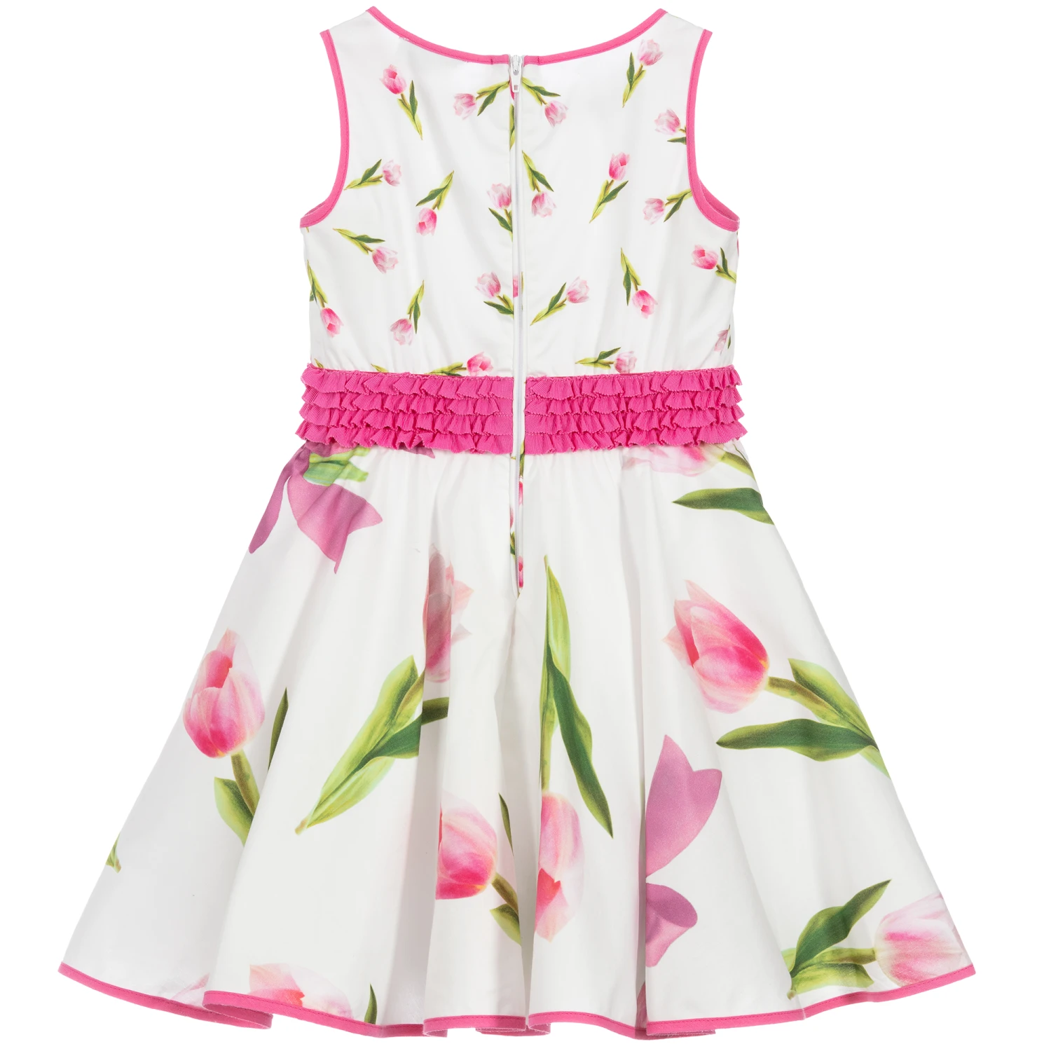 Monnalisa White Cotton Tulip Print Dress 2 Monnalisa White Cotton Tulip Print Dress - Image 2