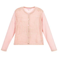 Moon Et Miel Girls Pink & Gold Cardigan