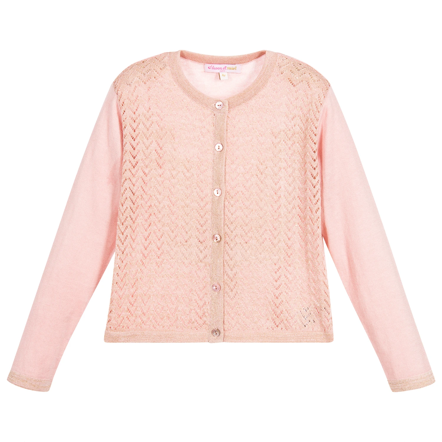 Moon Et Miel Girls Pink & Gold Cardigan 1 Moon Et Miel Girls Pink & Gold Cardigan