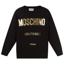 Moschino Kid-Teen Black Knitted Logo Sweater