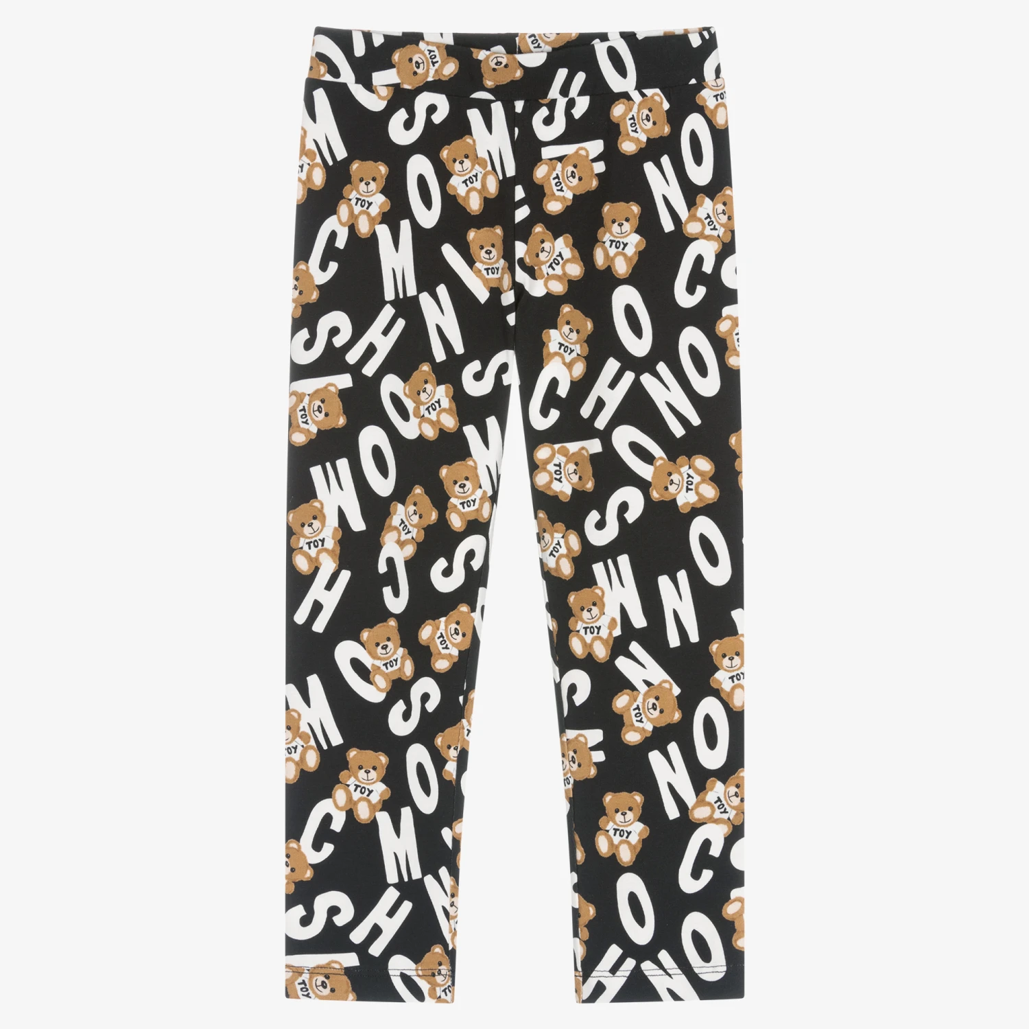 Moschino Kid-Teen Girls Black Cotton Teddy Bear Logo Leggings 1 Moschino Kid-Teen Girls Black Cotton Teddy Bear Logo Leggings
