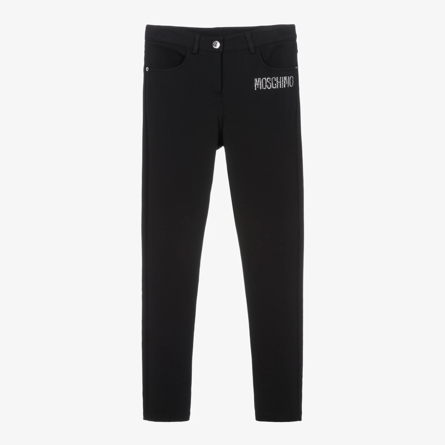 Moschino Kid-Teen Girls Black Viscose Jersey Logo Jeans 1 Moschino Kid-Teen Girls Black Viscose Jersey Logo Jeans