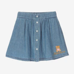 Moschino Kid-Teen Girls Blue Cotton Chambray Skirt