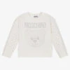 Moschino Kid-Teen Girls Ivory Teddy Logo Rhinestone Sweatshirt