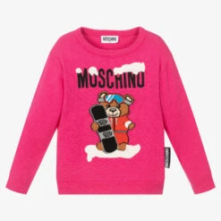 Moschino Kid-Teen Girls Pink Knitted Logo Sweater