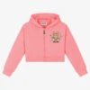 Moschino Kid-Teen Girls Pink Rhinestone Logo Zip-Up Top
