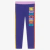 Moschino Kid-Teen Girls Purple Logo Cotton Leggings