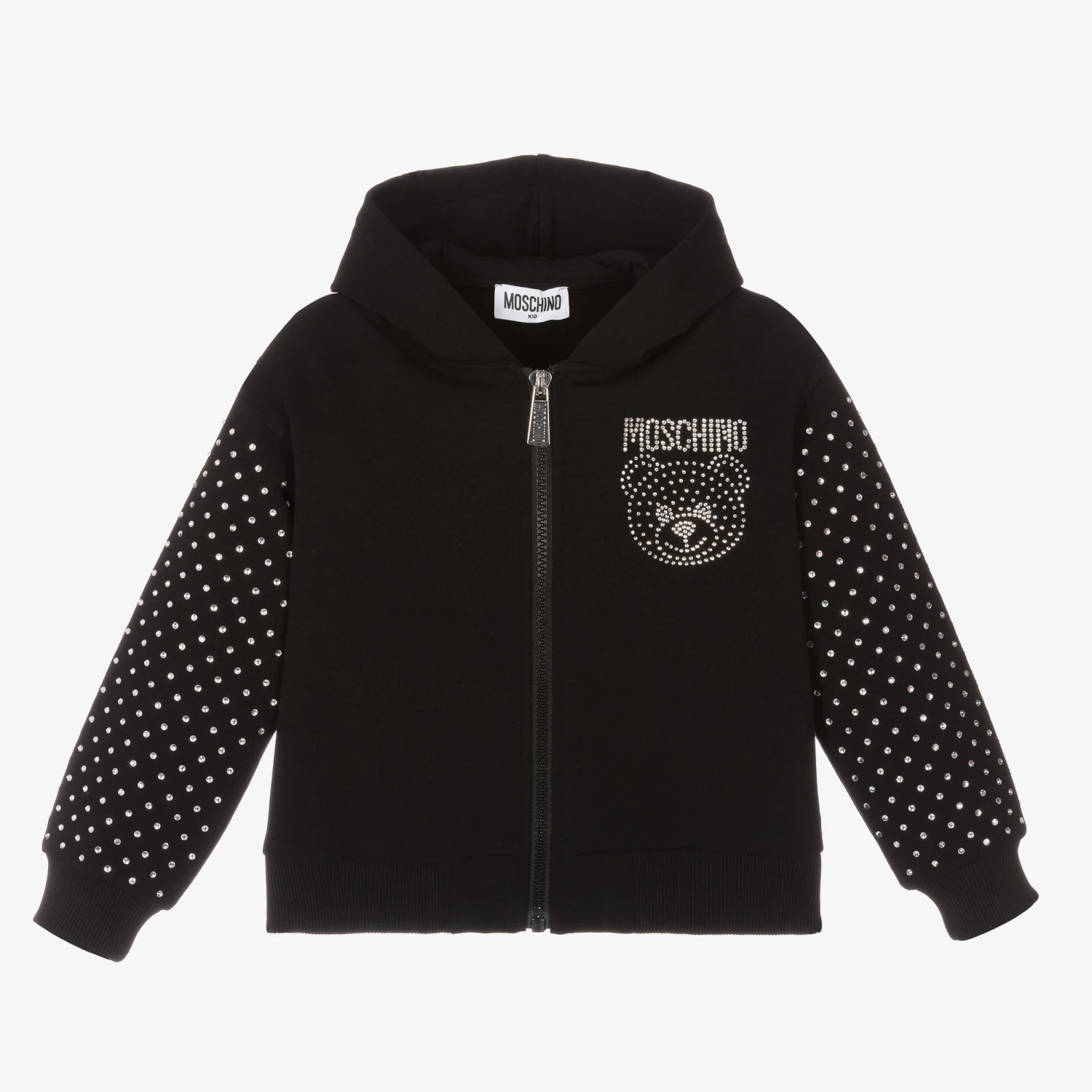 Moschino Kid-Teen Girls Rhinestone Zip-Up Hoodie 1 Moschino Kid-Teen Girls Rhinestone Zip-Up Hoodie