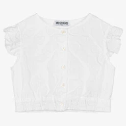 Moschino Kid-Teen Girls White Cotton Teddy Logo Blouse