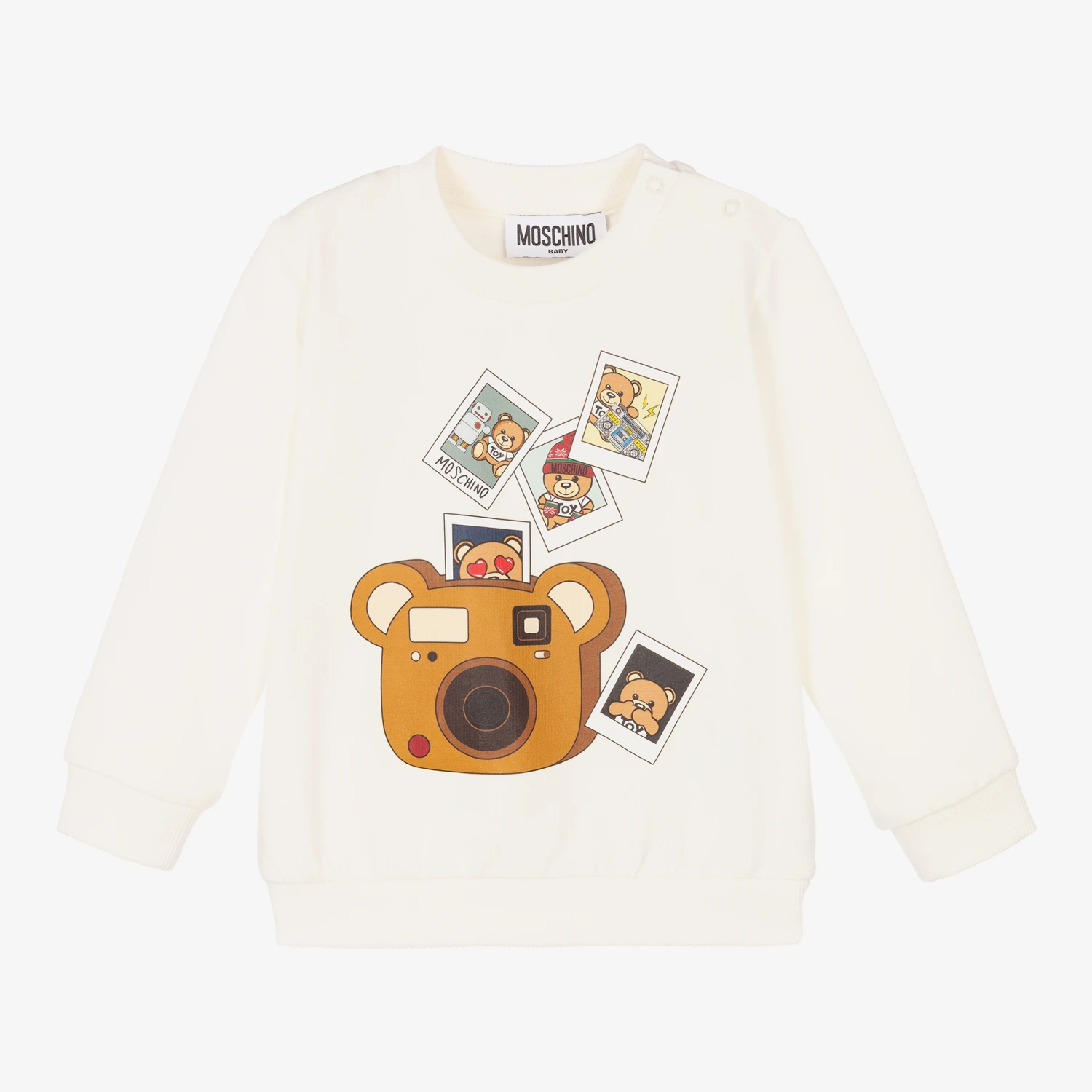 Moschino Baby Ivory Teddy Camera Sweatshirt 1 Moschino Baby Ivory Teddy Camera Sweatshirt