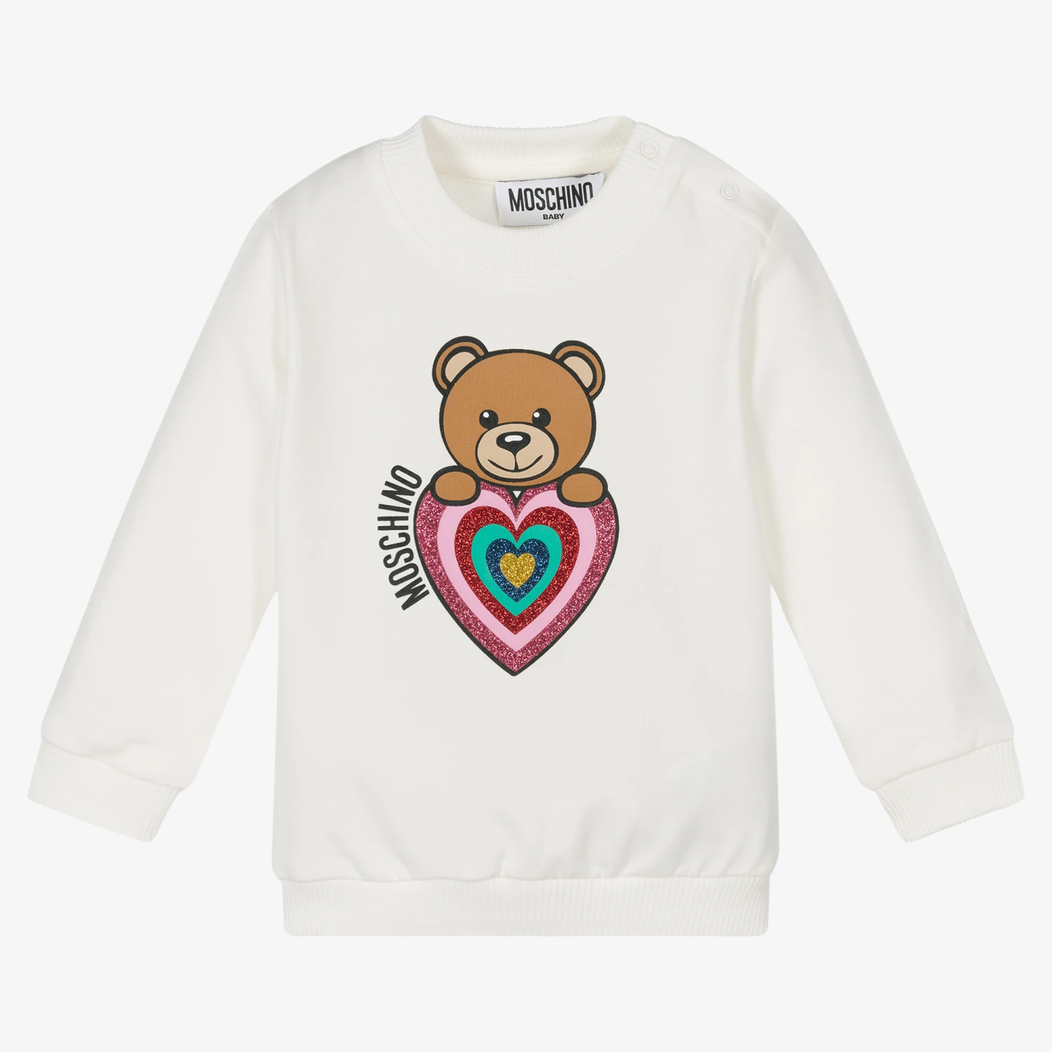 Moschino Baby Ivory Teddy Heart Sweatshirt 1 Moschino Baby Ivory Teddy Heart Sweatshirt