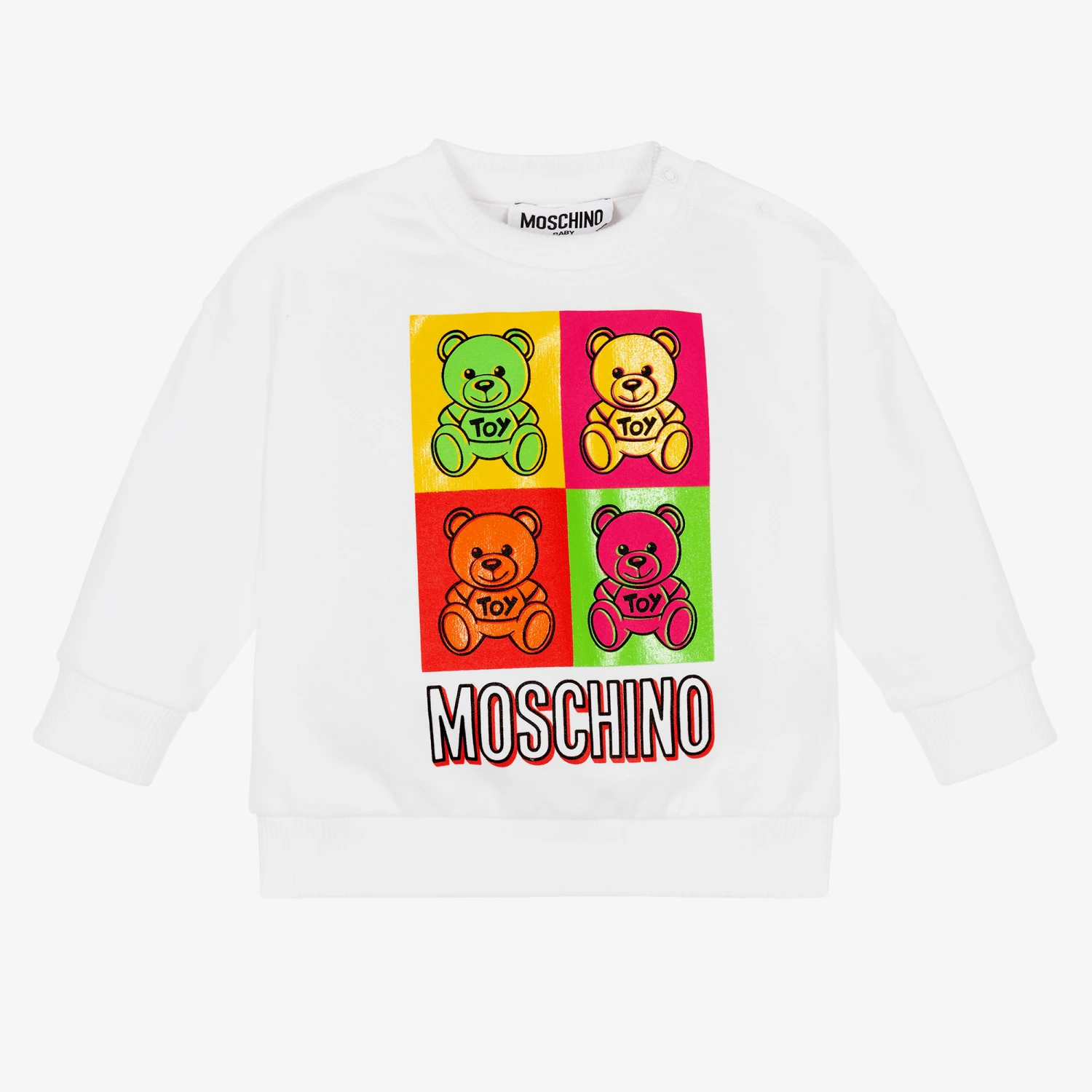 Moschino Baby White Cotton Logo Sweatshirt 1 Moschino Baby White Cotton Logo Sweatshirt