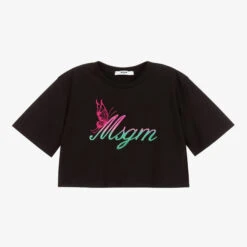 MSGM Black Cropped Logo T-Shirt