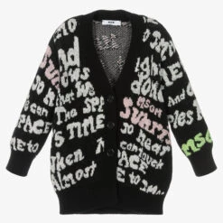 MSGM Girls Black Long Knit Cardigan