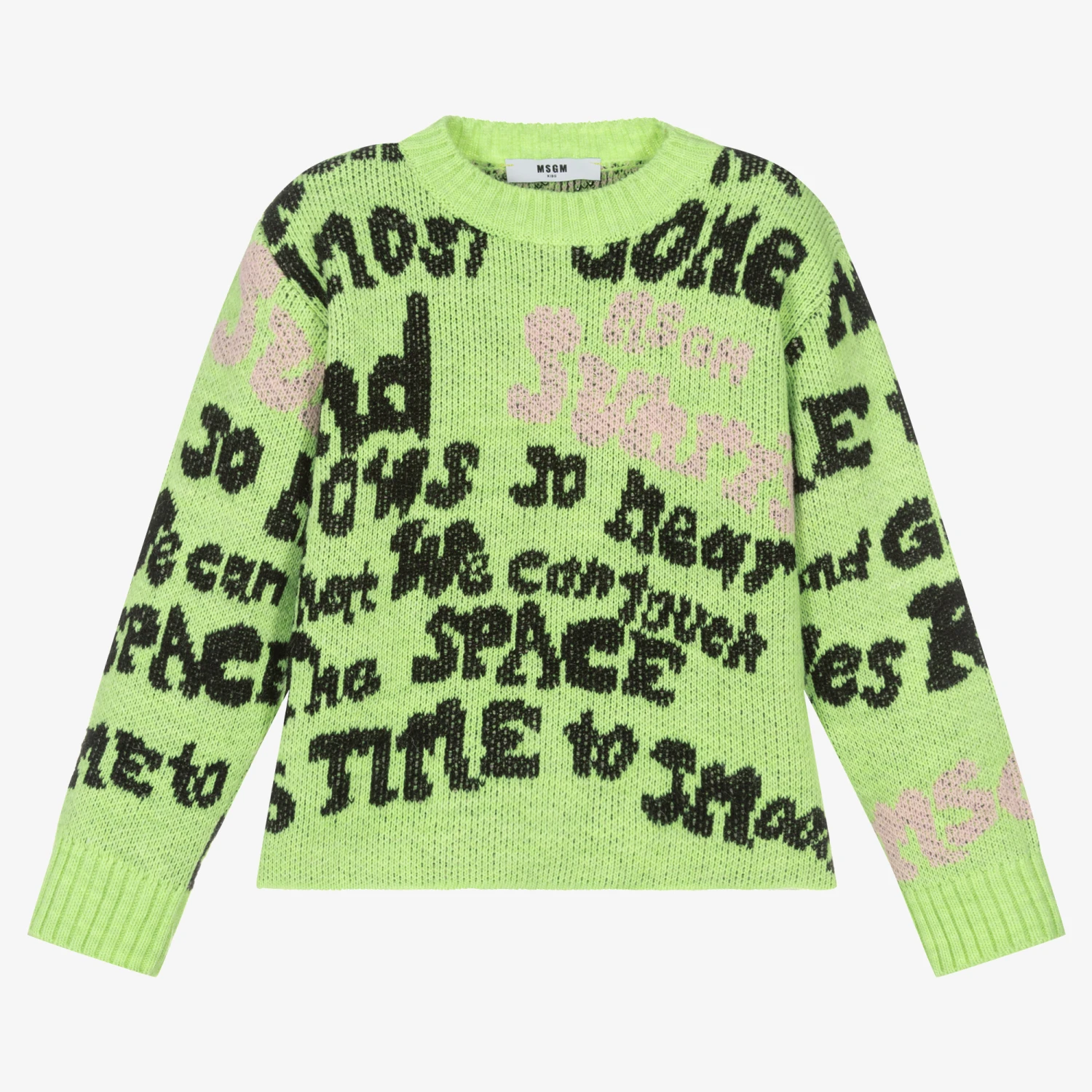 MSGM Girls Green Logo Knit Sweater 1 MSGM Girls Green Logo Knit Sweater