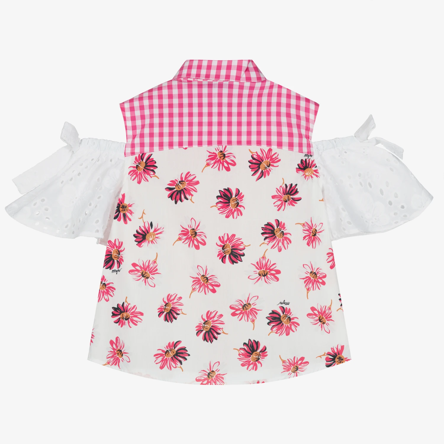 MSGM Girls Pink Floral Poplin Blouse 2 MSGM Girls Pink Floral Poplin Blouse - Image 2