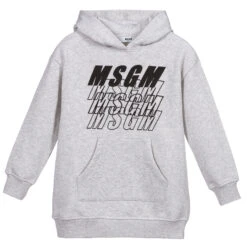 MSGM Grey Hooded Sweatshirt Dress