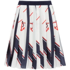 MSGM White & Blue Pleated Skirt