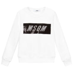 MSGM White Cotton Logo Sweatshirt