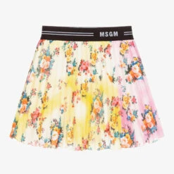 MSGM Yellow Floral Pleated Skirt