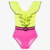 Nessi Byrd Girls Green & Pink Frill Swimsuit (UV50)