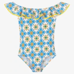 Nessi Byrd Girls White & Blue Swimsuit (UV50)