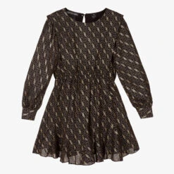 NIK&NIK Girls Black & Gold Logo Dress