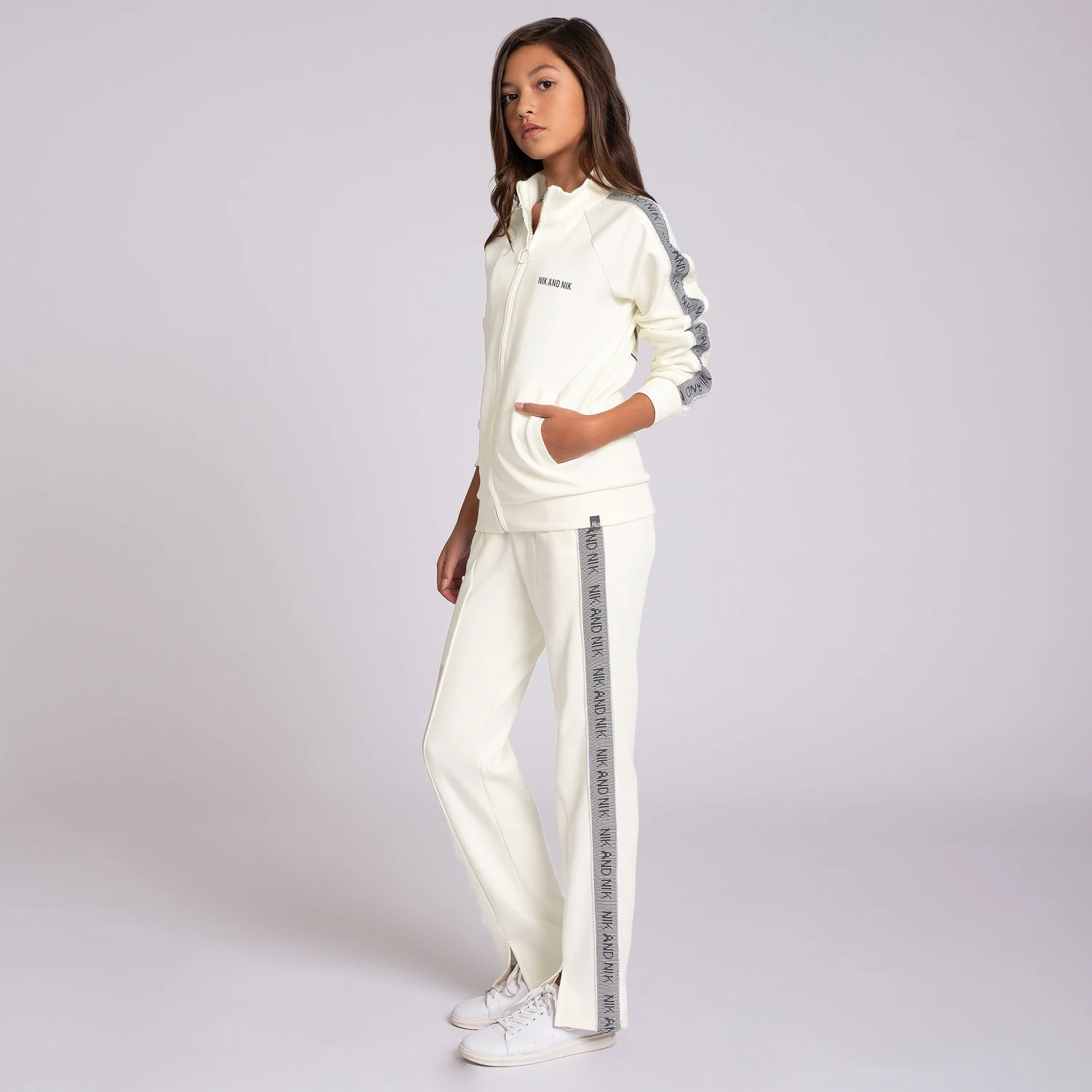 NIK&NIK Girls Ivory Logo Zip-Up Top 2 NIK&NIK Girls Ivory Logo Zip-Up Top - Image 2