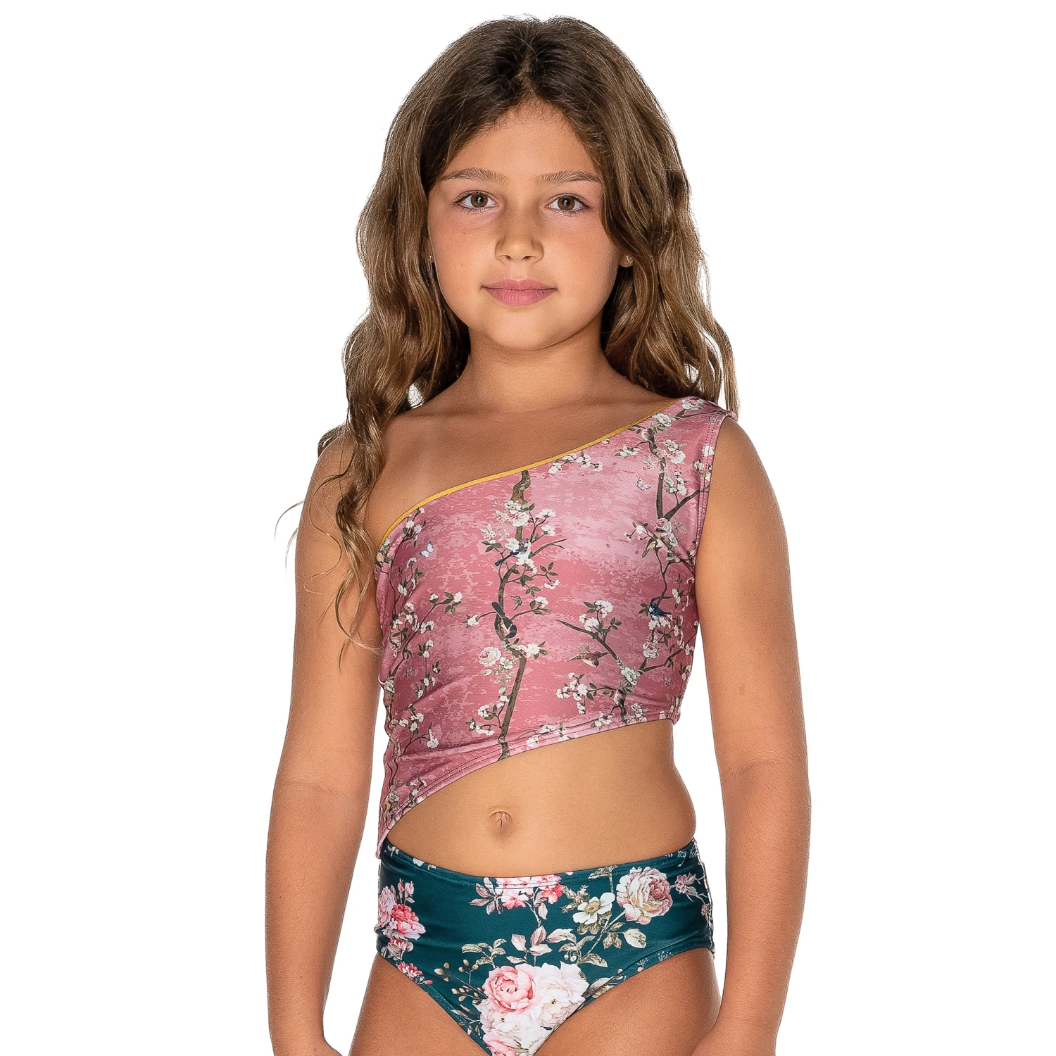 Olga Valentine Girls Pink & Blue Floral Swimsuit (UPF50+) 2 Olga Valentine Girls Pink & Blue Floral Swimsuit (UPF50+) - Image 2