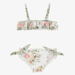 Olga Valentine Girls White & Green Floral Bikini (UPF50+)