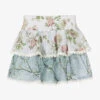 Olga Valentine Girls White & Green Floral Skirt