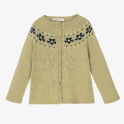 Paloma De La O Girls Green Knitted Cardigan