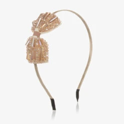 Pan Con Chocolate Girls Gold Beaded Bow Hairband