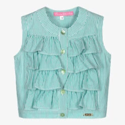 Pan Con Chocolate Girls Green Striped Blouse