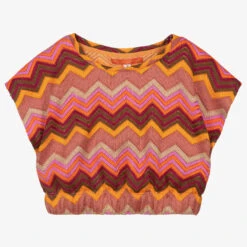 Pan Con Chocolate Girls Pink & Orange Zigzag Knit Top