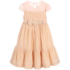 Patachou Haute Couture Girls Pink Silk Velvet Dress